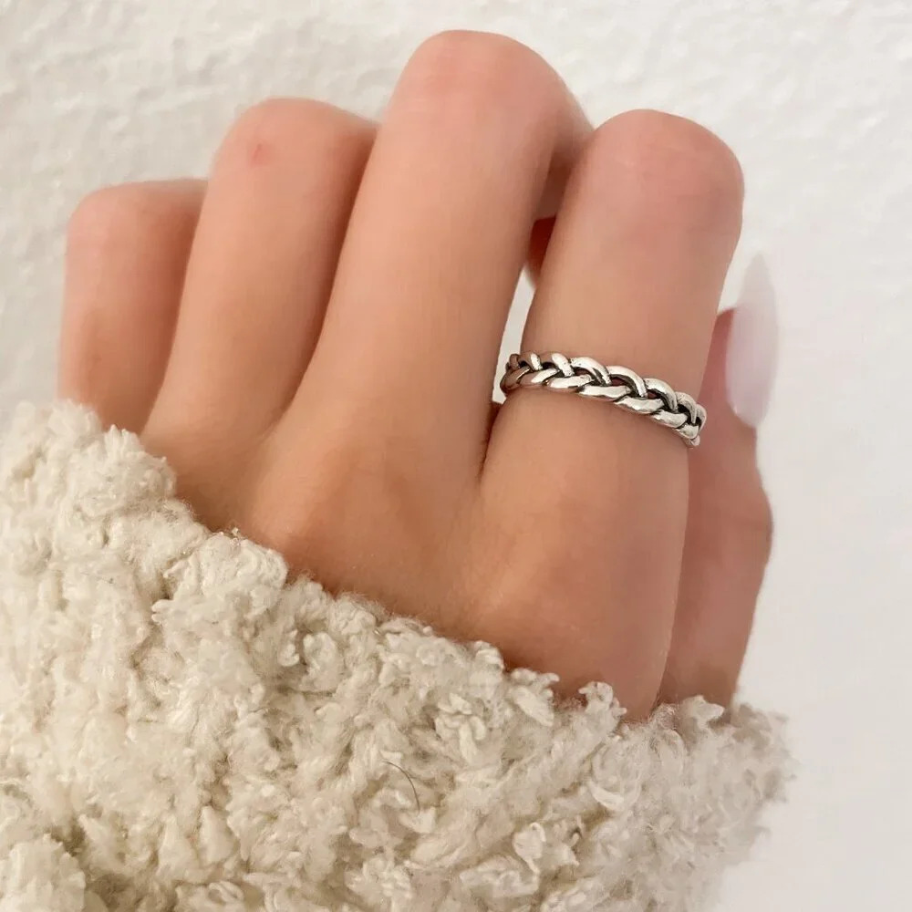 925 Sterling Silver Minimalist Ring Thin Chain Link Ring Dainty Ring - Picture 2 of 6